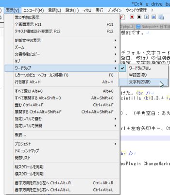 Notepad++ ワードラップ